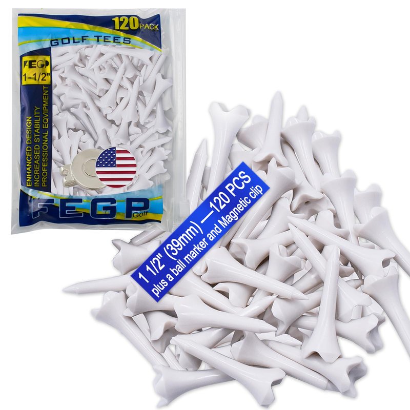 1 1/2'' Plastic Golf Tees – Short Tees for Irons, Par Threes, Hybrids, and Driving Range - Pack of 120 Bulk 4 Prongs Plastic Golf Tees Performance Series Low Resistance Golf Tee White