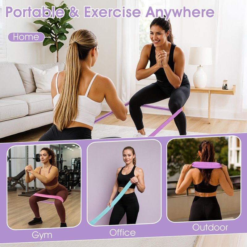 Kifmurase 6PCS Fabric Resistance Bands for Legs, 3 Strength Level Elastic Stretching Assist Band with Portable Bag, Non-Slip Workout Bands for Squats Yoga Therapy, Women Cloth Band for Working Out