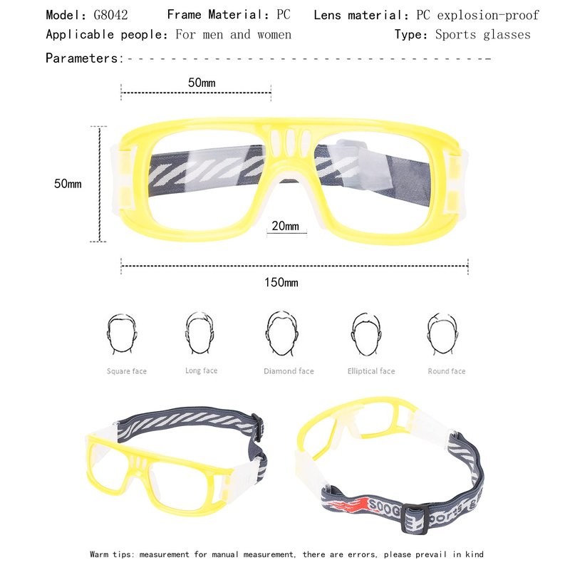 SooGree Professional Sports Goggles Glasses Men Women Racquetball Basketball Football Sport Eyewear Protective Glasses Anti-fog Shock Collision Lens Replaceable (Yellow Frame White Pad) 8068