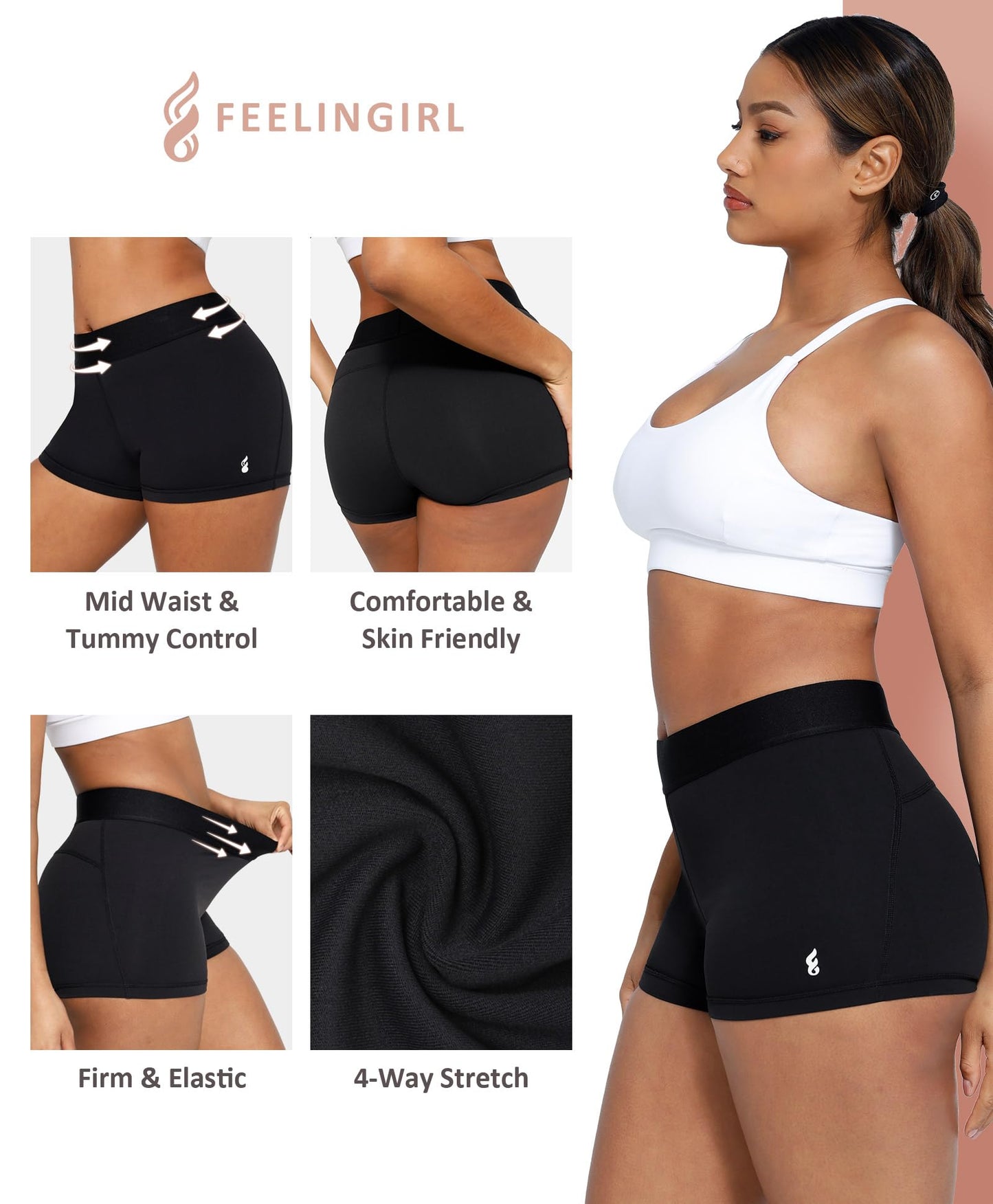 FeelinGirl Shorts for Women Quick Dry Running Gym Fitness Pants Yoga Workout Short Black XL