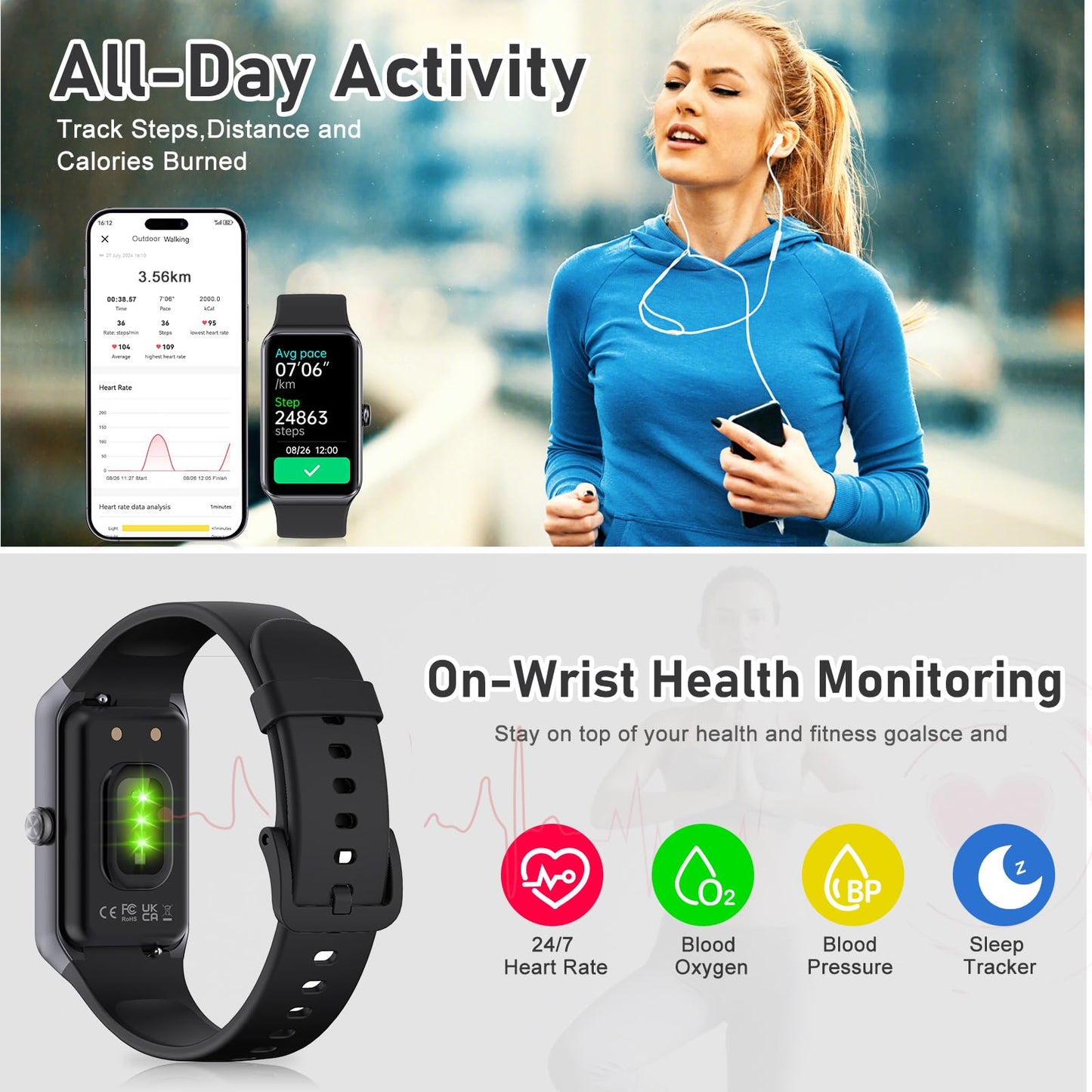 ST-CARE Fitness Tracker with Step Counter/Calories/Stopwatch, Activity Tracker, Health Tracker with Heart Rate Monitor, Sleep Tracker,1.47 Touch Color Screen, Pedometer Watch for Women Men