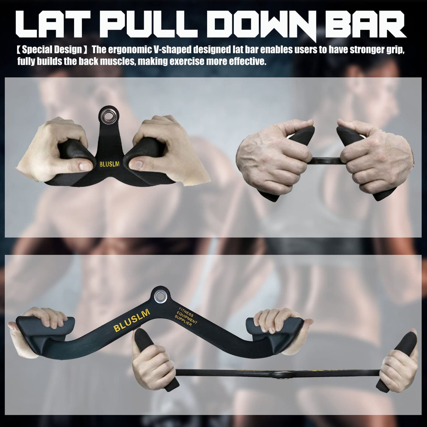 Lat Pull Down Bar for Cable Machine, Lat Pulldown Attachments T Bar V Bar Cable Attachment, Back Tricep Bar Strength Training Handle (2 PIECES)