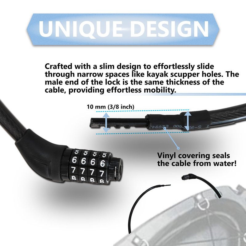 Lumintrail Long Coiled Bike Cable Lock 3/8 Inch (4, 6, 10, 15, 30ft), Weatherproof Locks for Kayak, Bike, Scooter, Paddleboard, Outdoor Equipment, Resettable Combination Lock Anti Theft Protection