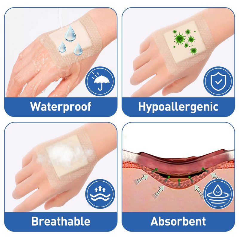 AZEN 24 Pack Silicone Foam Dressing, 3.2" X 4" Waterproof Silicone Bandages with Border Adhesive, Large Bandages for Wounds, Self Adhesive Wound Care and Dressings