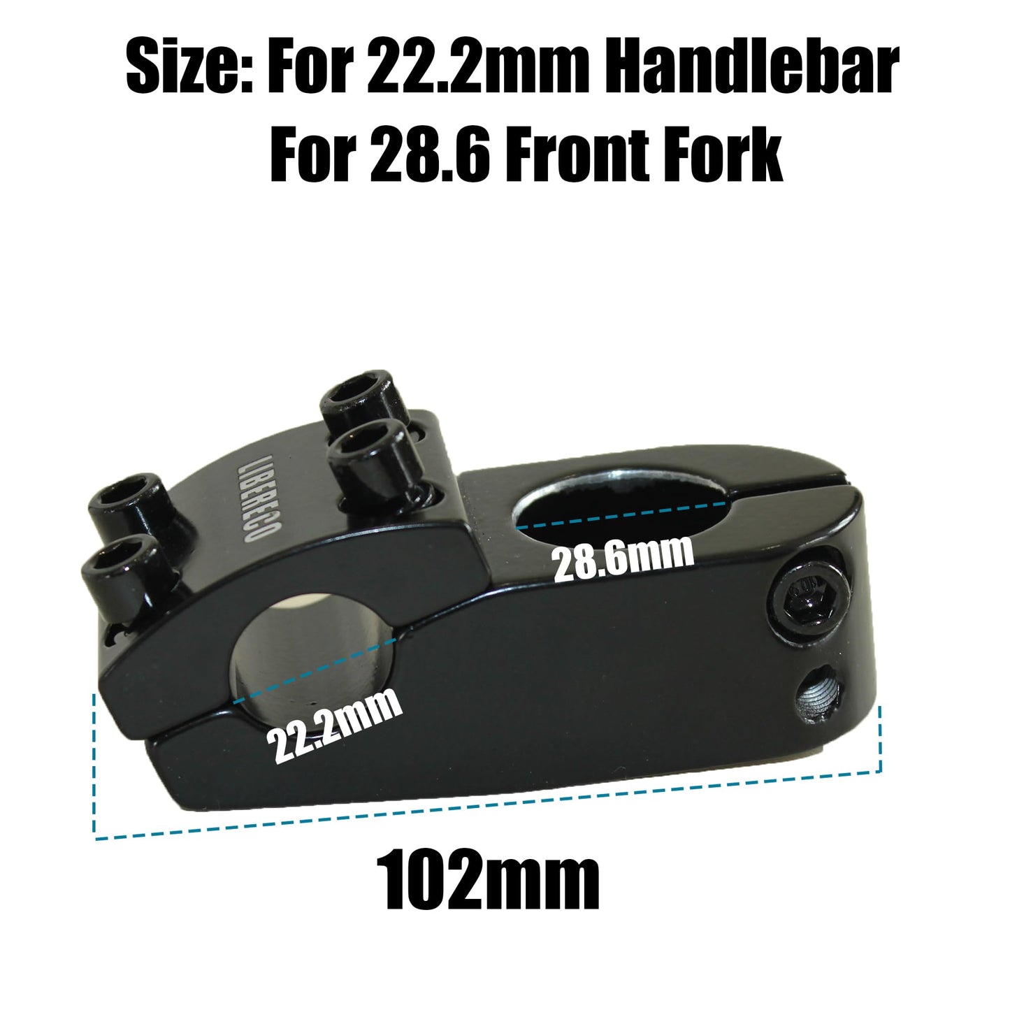 Libereco Aluminum Alloy BMX Stem: Fits 22.2mm Handlebar & 28.6mm Fork: Lightweight High-Strength Freestyle Stem Black
