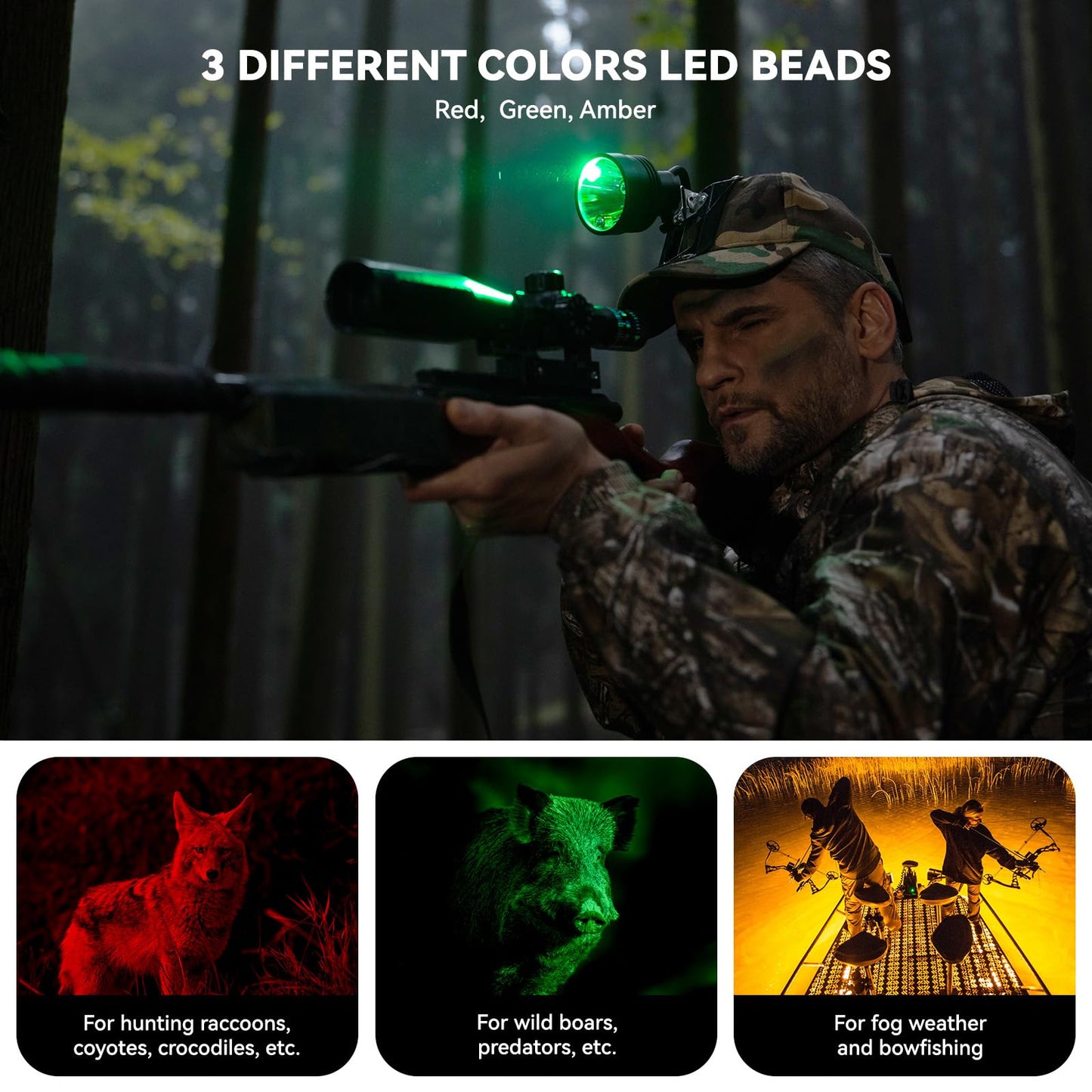 GearOZ Coon Hunting Headlight for Hog Predators Hunter Head Lamp, Camo Cap