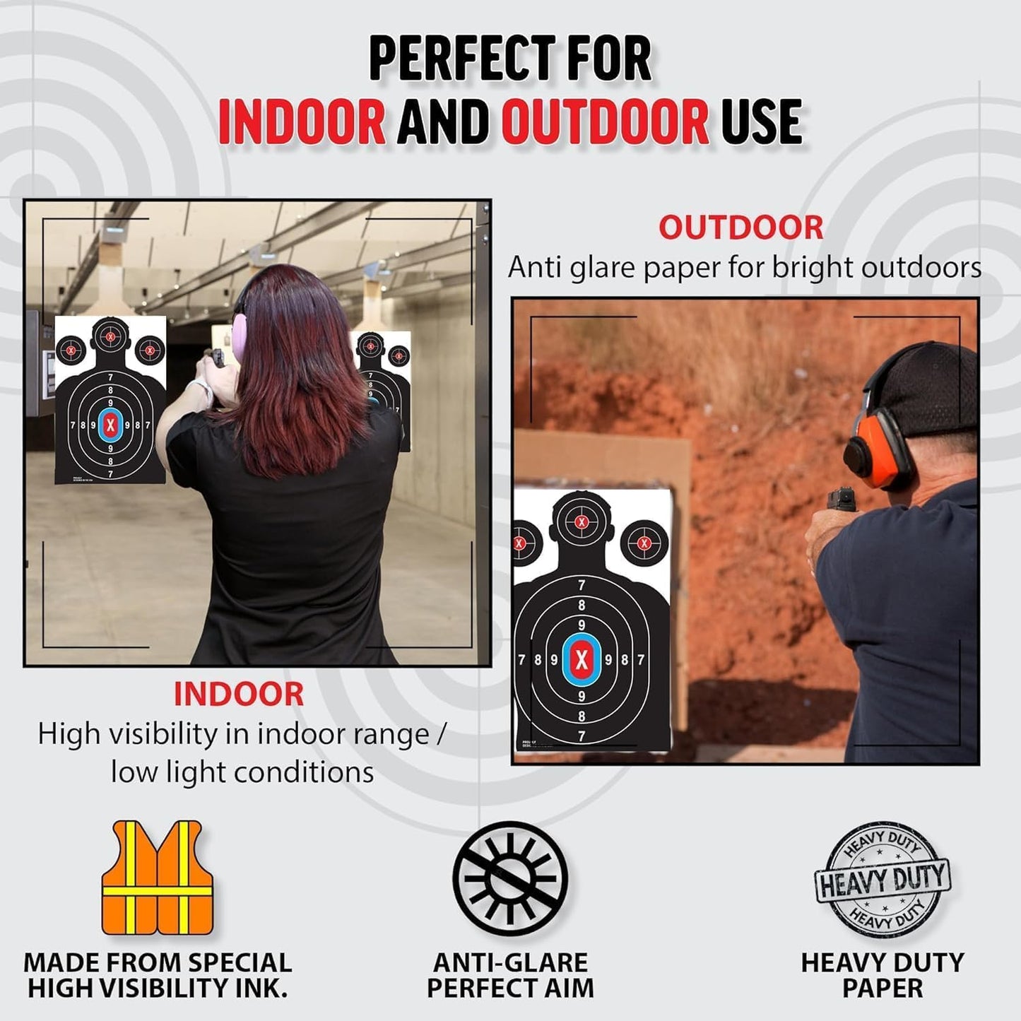 Heavy Duty Shooting Targets Paper - Targets for Shooting Range - Indoors & Outdoor Targets for Shooting Rifle - Gun Range Targets for Pistol Shooting - Handgun Shooting Range Accessories, 40