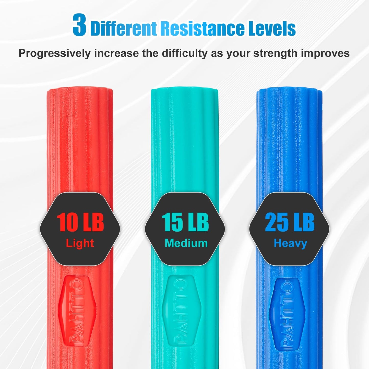 PAHTTO Flexible Resistance Bar for Physical Therapy, Resistance Exercise Twisting Bar for Tennis Elbow, Tendonitis Pain Relief & Grip Strength Trainer, Non-Slip 3 Resistance Levels