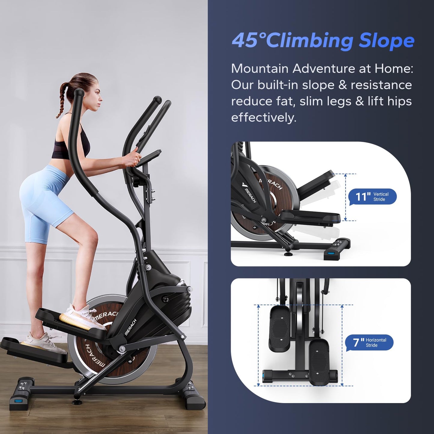 MERACH Elliptical Machines for Home, 3 in 1 Cardio Climber Stepping Elliptical Machine with MERACH APP Compact Elliptical Exercise Machine, & Stair Stepper Trainer, 16-Level Magnetic Resistance