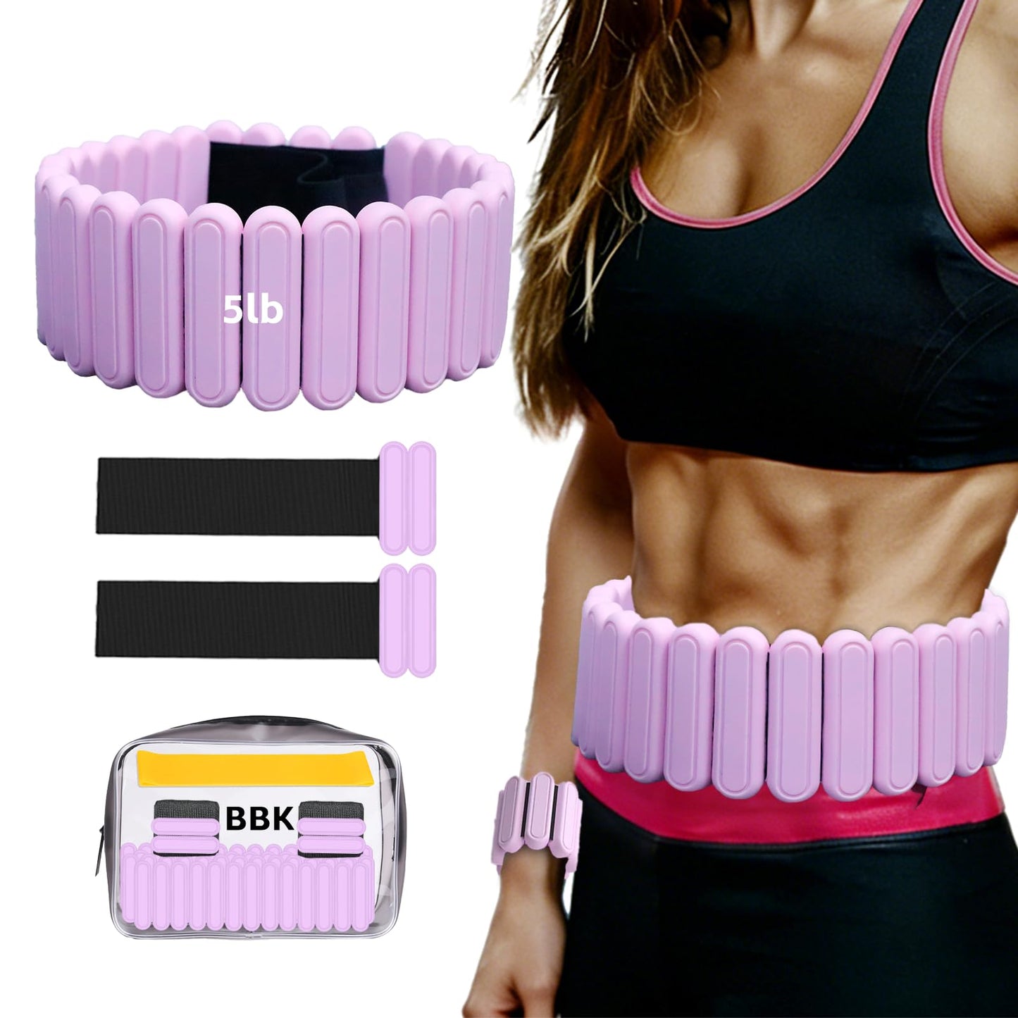 BBK Up to 5 LBS Adjustable Weighted Belt For Women and Men, Weighted Walking Exercise Belt for Gym, Strength Training, Wrist & Ankle (Pink)