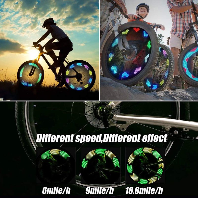 Solhice 2 Tire Rechargeable LED Bike Wheel Lights, Waterproof Bicycle Spoke Lights, 30 Patterns Cycling Tire Lights for Kids Adults Night Riding