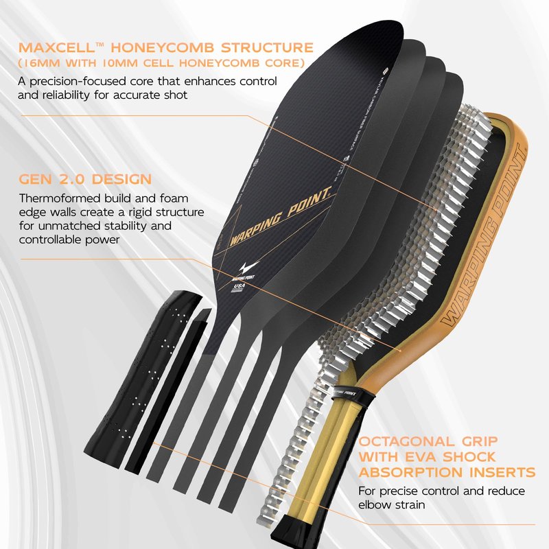 Warping Point Aether 16MM Pickleball Paddle, USAPA Approved, Kevlar Lightweight Face, MaxCell Wide-Cell for Precise Control & Spin, Arm-Friendly Paddle for Beginners & Intermediates
