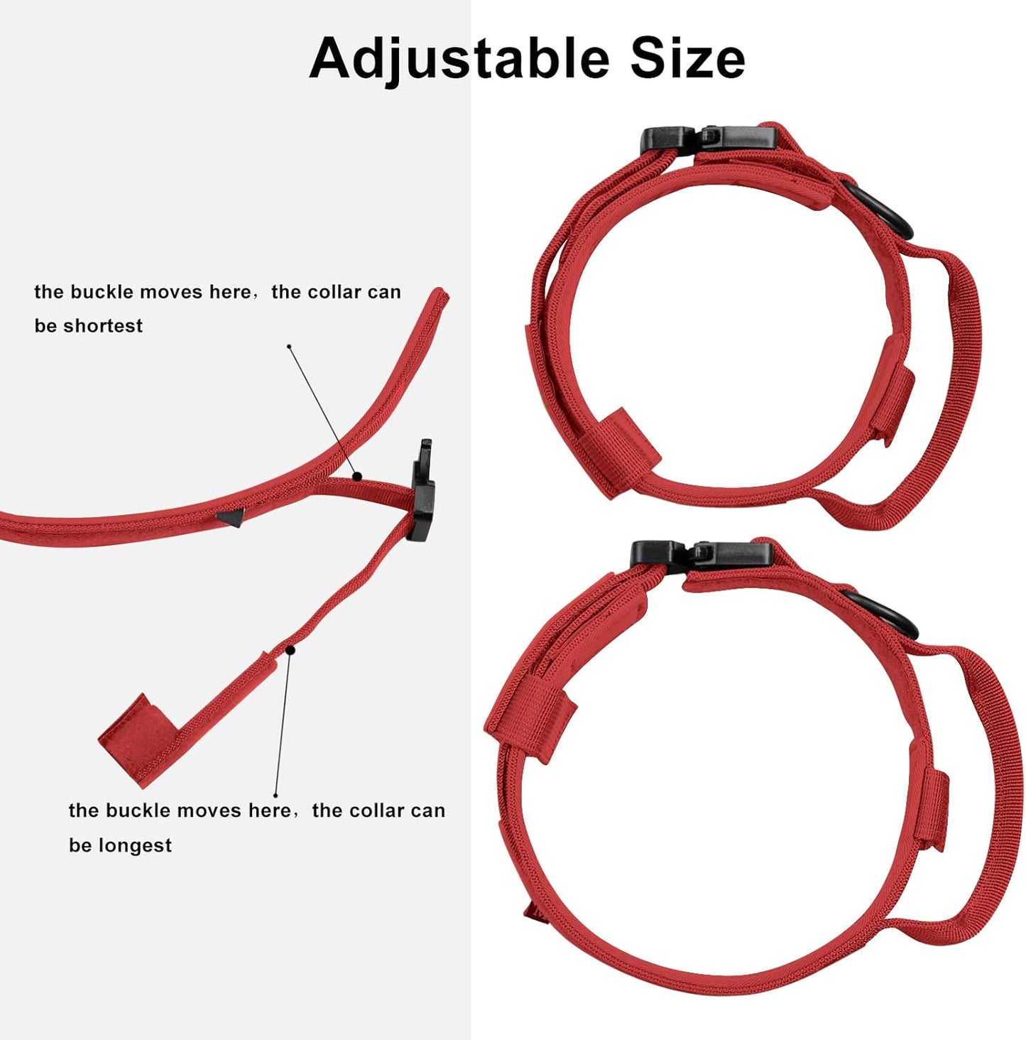 Tactical Dog Collar - Adjustable Military Nylon with Control Handle & Heavy Metal Buckle | Red, XL for Medium & Large Dogs