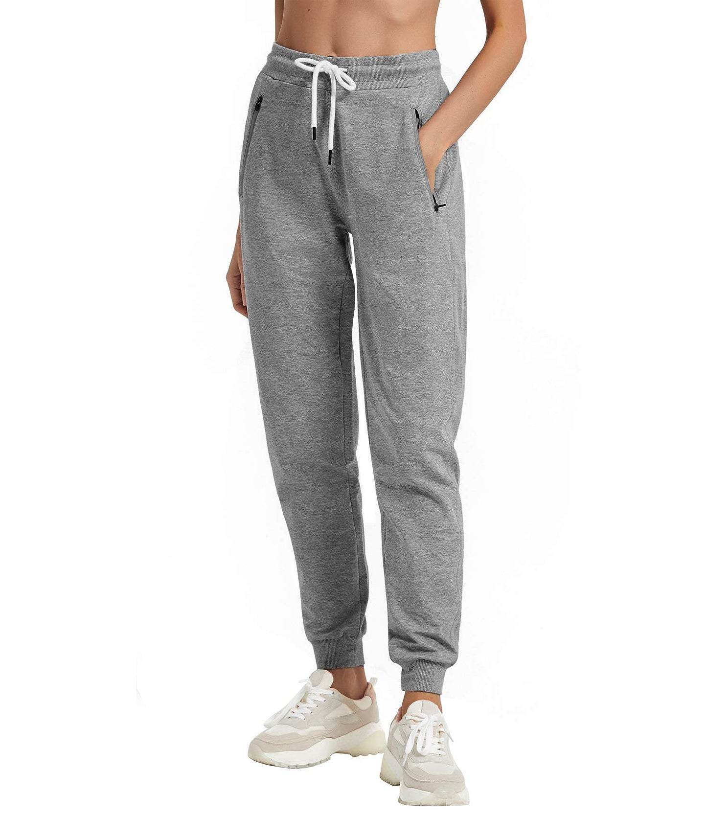 PULI Women's Sweatpants Cotton Joggers with Zip Pockets Heather Grey L