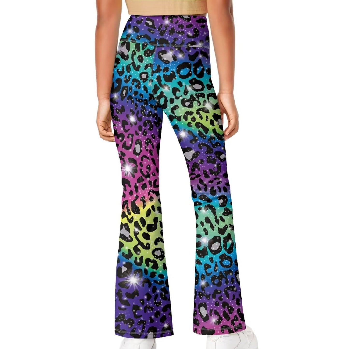 ELEDIZI Colourful Leopard Print Leggings for Teen Girls Flare Leggings Trendy Clothes for Girls 7-8 Wide Leg Yoga Pants Non See-Through Workout Pants Shapewear for Fitness Pilates Dance