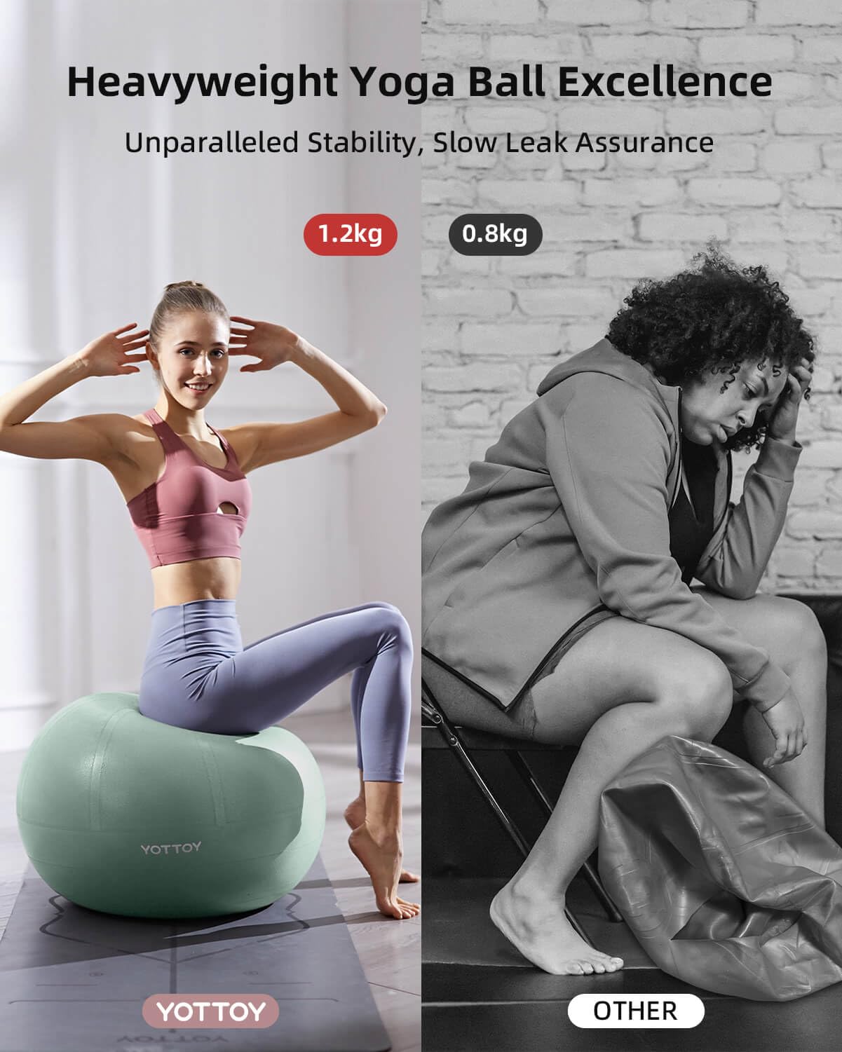 YOTTOY Anti-Burst Exercise Ball for Working Out, Yoga Ball for Pregnancy,Extra Thick Workout Ball for Physical Therapy,Stability Ball for Ball Chair Fitness with Pump (Green)