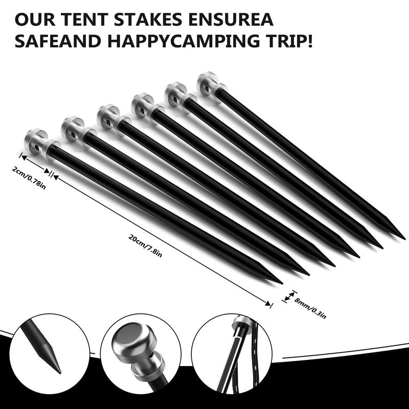 6-Pack 7075 Aircraft Aluminum Hollow Tent Stakes, Durable Lightweight Ground Anchors for Camping & Backpacking, Fits Sand/Grass/Rock/Ice, Heavy Duty Garden Stakes for Tents, Tarps, Canopies
