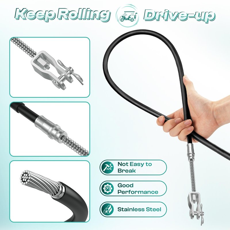 DRIVE UP EZGO TXT Brake Cables, EZGO Brake Cable Kit Passenger and Driver Side Stainless Steel Core Fits for 1994-2008 EZGO TXT and Marathon Medalist Golf Carts, OEM 70969-G03