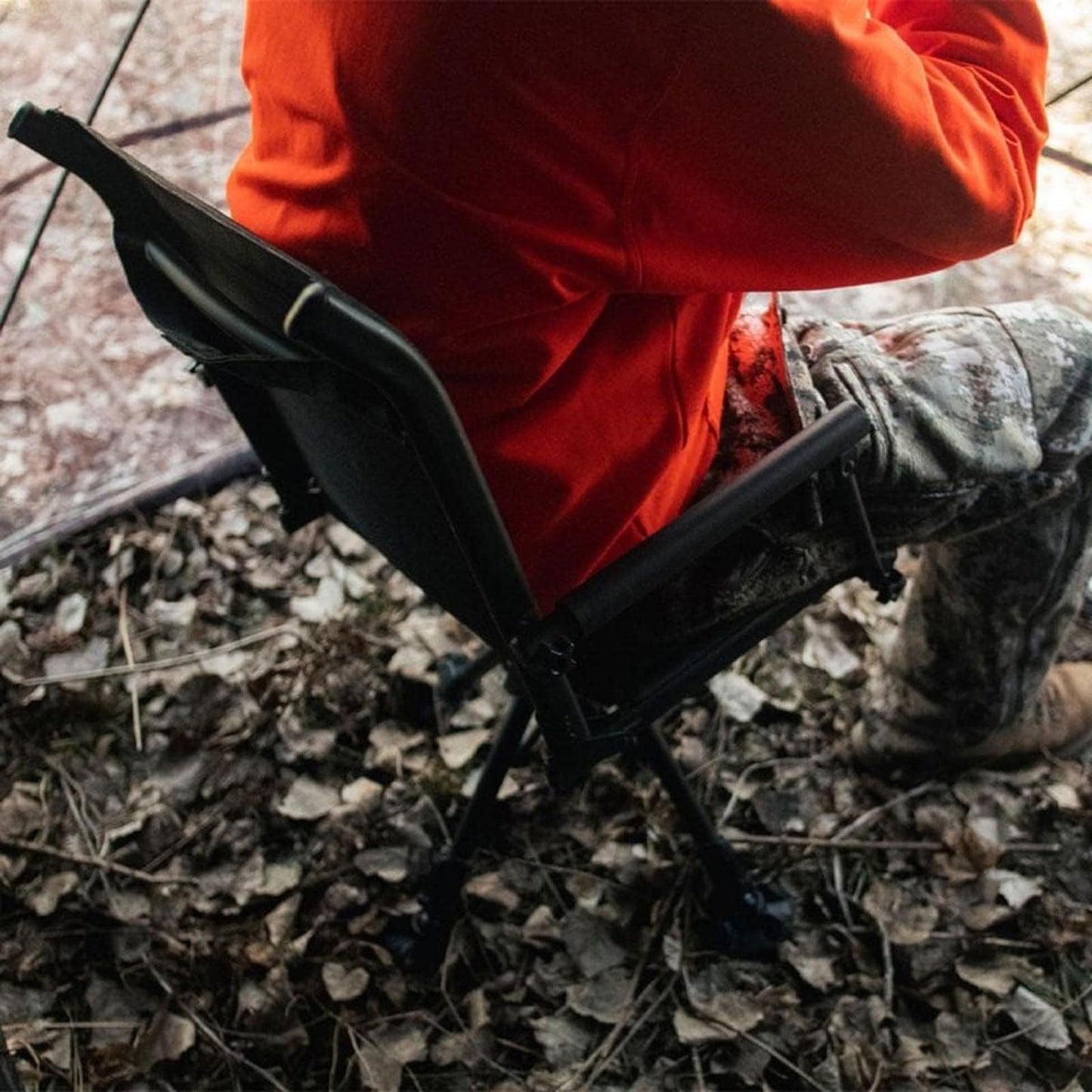 Muddy Swivel Ground Seat with Adjustable Legs - Durable Foldable Portable Hunting Outdoor 360 Degree Flex-Tek Seat with Integrated Armrests & Removable Carry Strap, 300 Lbs. Maximum Capacity