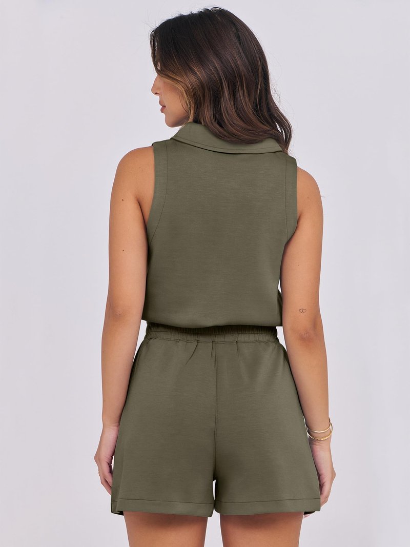 ANRABESS Romper for Womens 2025 Summer Dressy Casual Sleeveless V Neck One Piece Short Jumpsuit Lounge Travel Outfits Clothes Army Green Medium