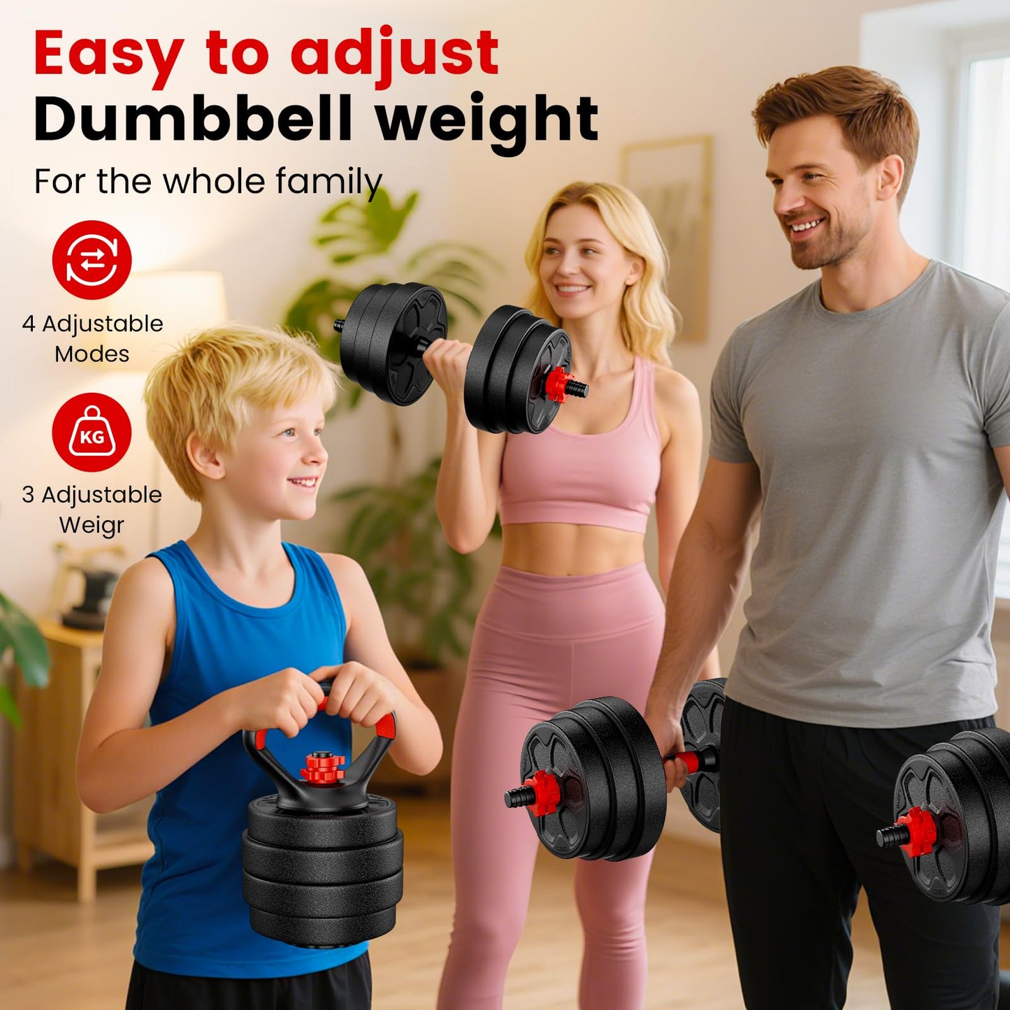 BDSHE 45lbs Adjustable Dumbbell Set, 4-in-1 Dumbbell set，Suitable Men/Women