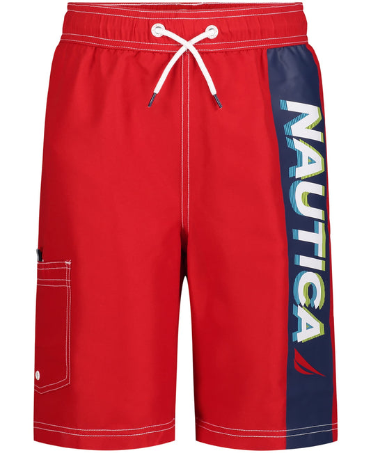 Nautica Boys' Swim Trunk with UPF 50+ Sun Protection, in Motion Carmine, 6