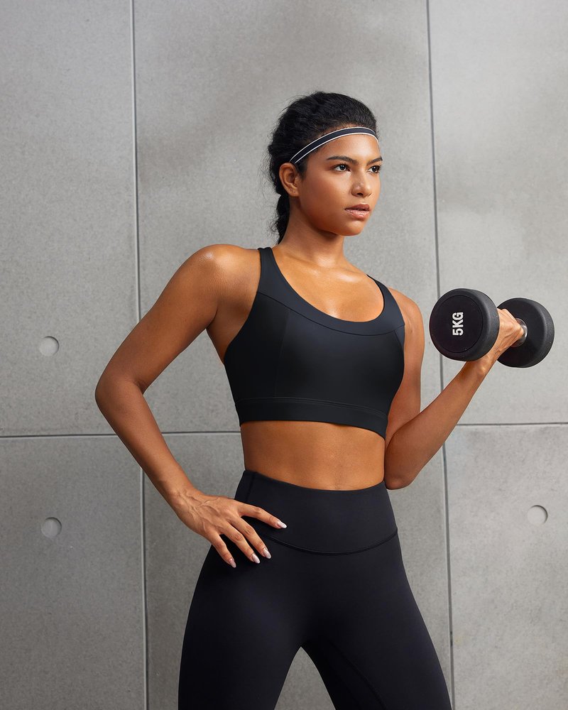 RUNNING GIRL Black Sports Bra for Women,Adjustable Straps Molded Cups High Support Sports Bras for Women Large Bust(3100Black_L)