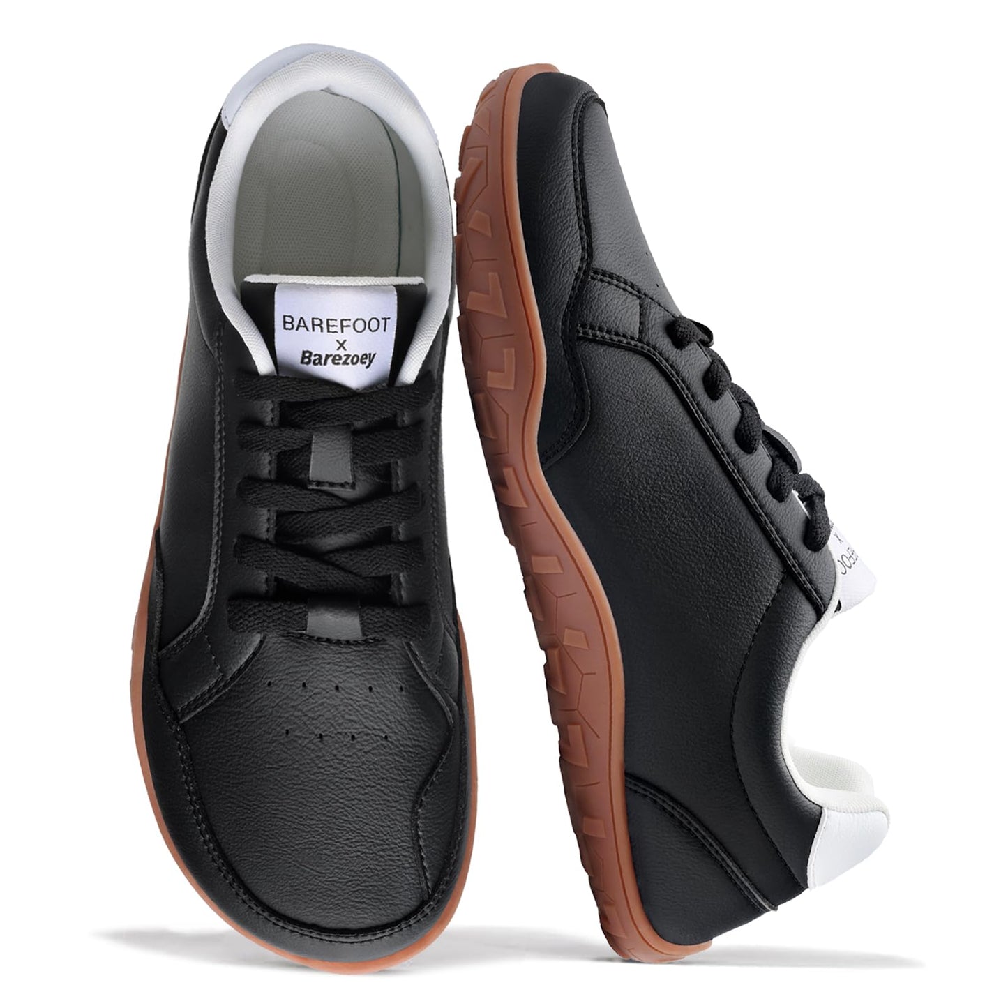 Barezoey Barefoot Shoes Mens Casual Shoes,Leather Wide Toe Box Shoe Zero Drop Barefoot Sneakers for Men,Non-Slip Lightweight Comfortable Minimalist Daily Office Running Walking Tennis Shoe Black