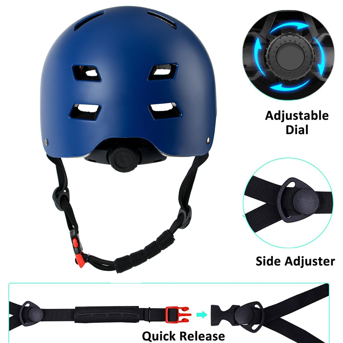 Bike Helmet 3 Sizes for Teenager Kids Youth Adults,Bavilk Skateboard Helmet Adjustable Multi-Sport Bicycle Cycling Scooter Roller Skate Inline Skating Rollerblading for Girls Boys Women Men Teen