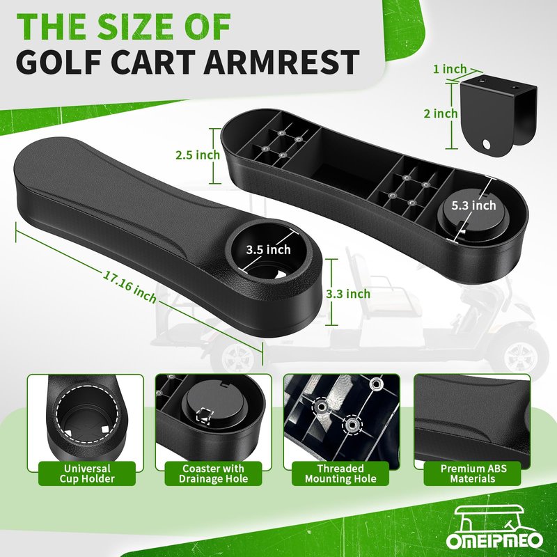 Universal Golf Cart Rear Seat Armrest with Cup Holder, Golf Cart Arm Rest Kit Fits Rear Seat with 1 Inch Square Tube, Prevent Tilting/No Drilling Needed Golf Cart Armrest for Club Car, EZGO, Yamaha