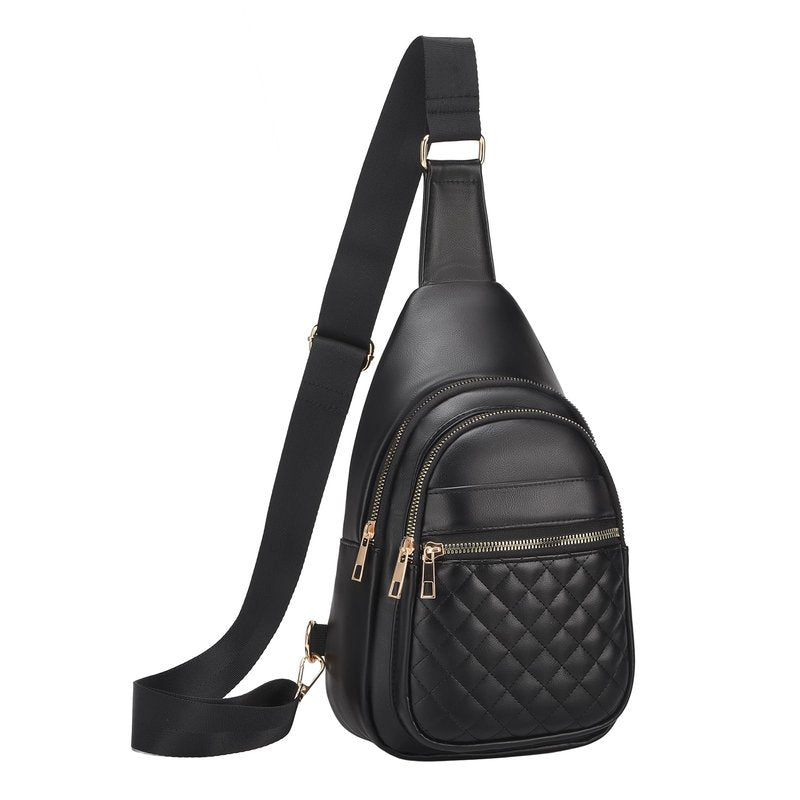 SUIKIHUM Crossbody Bags for Women Men,Leather Sling Bag Cross Body Backpack for Women, Casual Chest Bag Daypack for Travel Hiking,Black