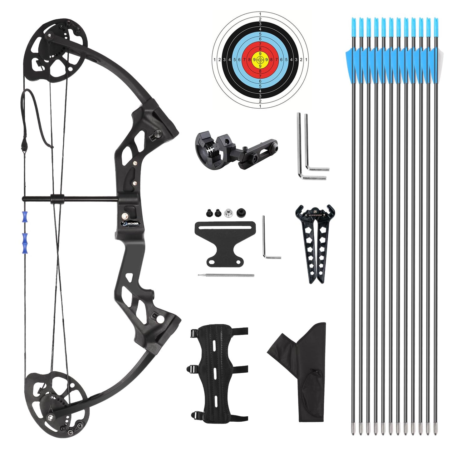 AKCHOER A208 Compound Bow and Arrow Set, 16-20 Lbs Draw Weight, Right Handed Bow for Youth Archery Beginner, Target Bow with Accessories for Teens Outdoor Sports Shooting Training