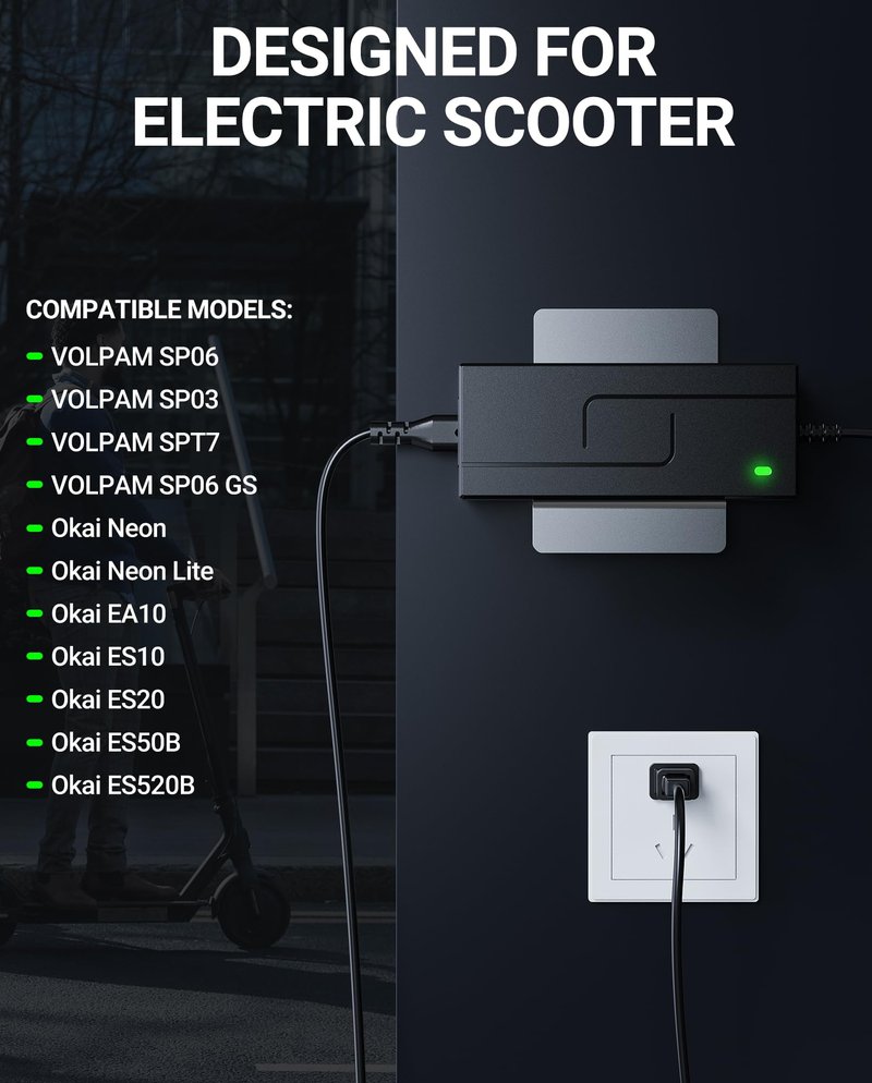 SAYSOLAK 42V 2A Charger for VOLPAM, Okai Electric Scooter, Compatible with VOLPAM SP06 SP03 SPT7 SP06 GS & Okai Neon Lite EA10, ES10, ES20, ES50B, ES520B Scooters, 9.8Ft Power Adapter for 36V Battery
