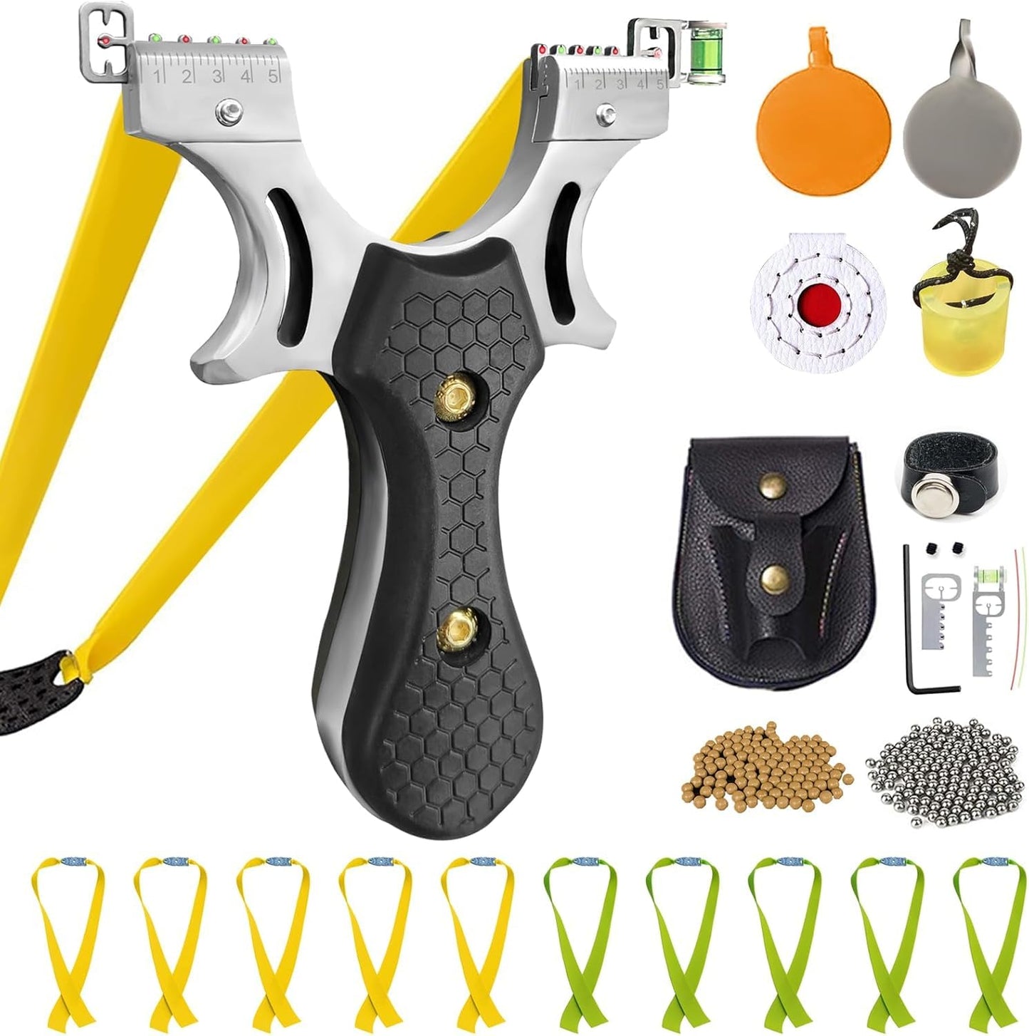 RCZZSUWE Slingshot, Hunting Sling Shot Set for Adults, Professional Stainless Steel Tactical Slingshots, High Velocity Catapult with Ammo Balls, Rubber Bands, Ammo Pouch, Target（Black）