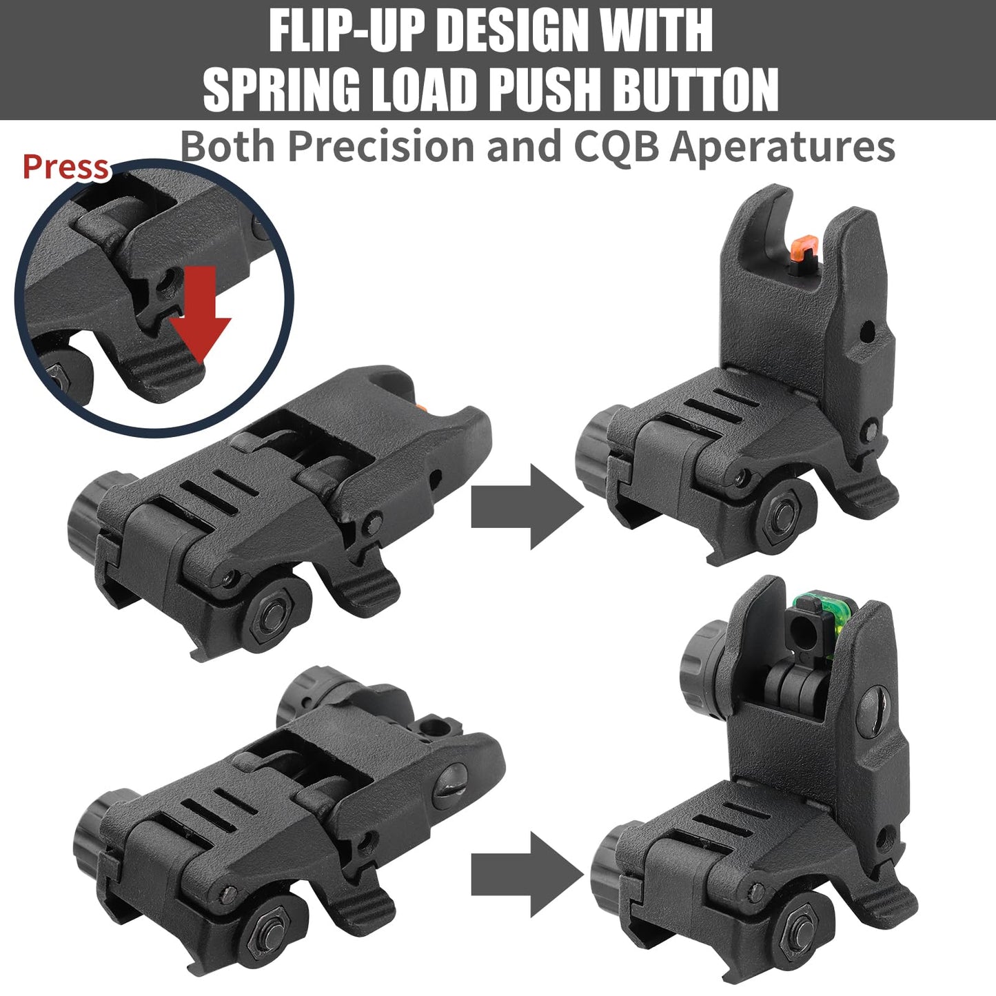 LXYYM Flip Up Sight Front and Rear Flip Lightweight Sights,with Green Red Fiber Optics Dots, Mounted on Any Picatinny Rail