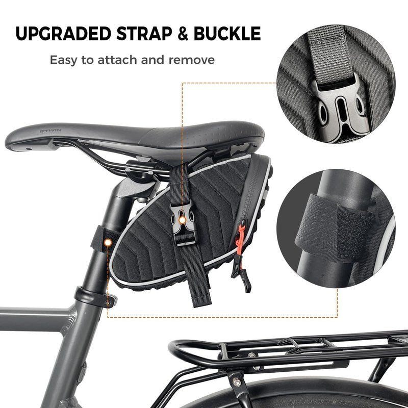 Danuosie Bike Saddle Bag, 1L Semi-rigid 3D Shell Bicycle Seat Bag Under Seat with Quick-Release Buckles, Water-Resistant Bike Tool Bag for Mountain Road Bikes Cycling, Black
