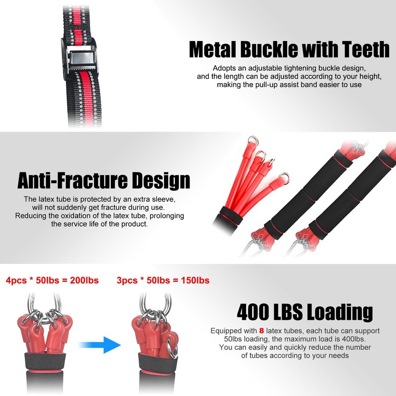 Pull Up Assistance Band with Fabric Feet/Knee Rest, Pull up Assist Bands Pull-up Exercise Band for Chin-up Workout, Body Stretching (Two feet 400lbs)