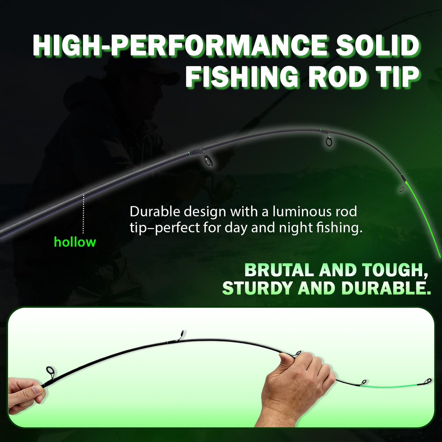 KingKatch Spinning & Casting Fishing Rod, Durable Carbon & Glass Composite Blank, ML Power, Ceramic Guides, Fluorescent Strike Tip, Split Handle, Gift-Ready, Freshwater/Saltwater