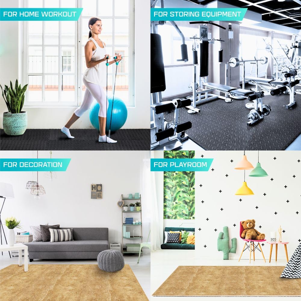 Yes4All EVA Interlocking Mats, Puzzle Floor Tiles, Foam Floor Padding with Border for Furniture, Home Space, Living Room, Garage 48 SQFT