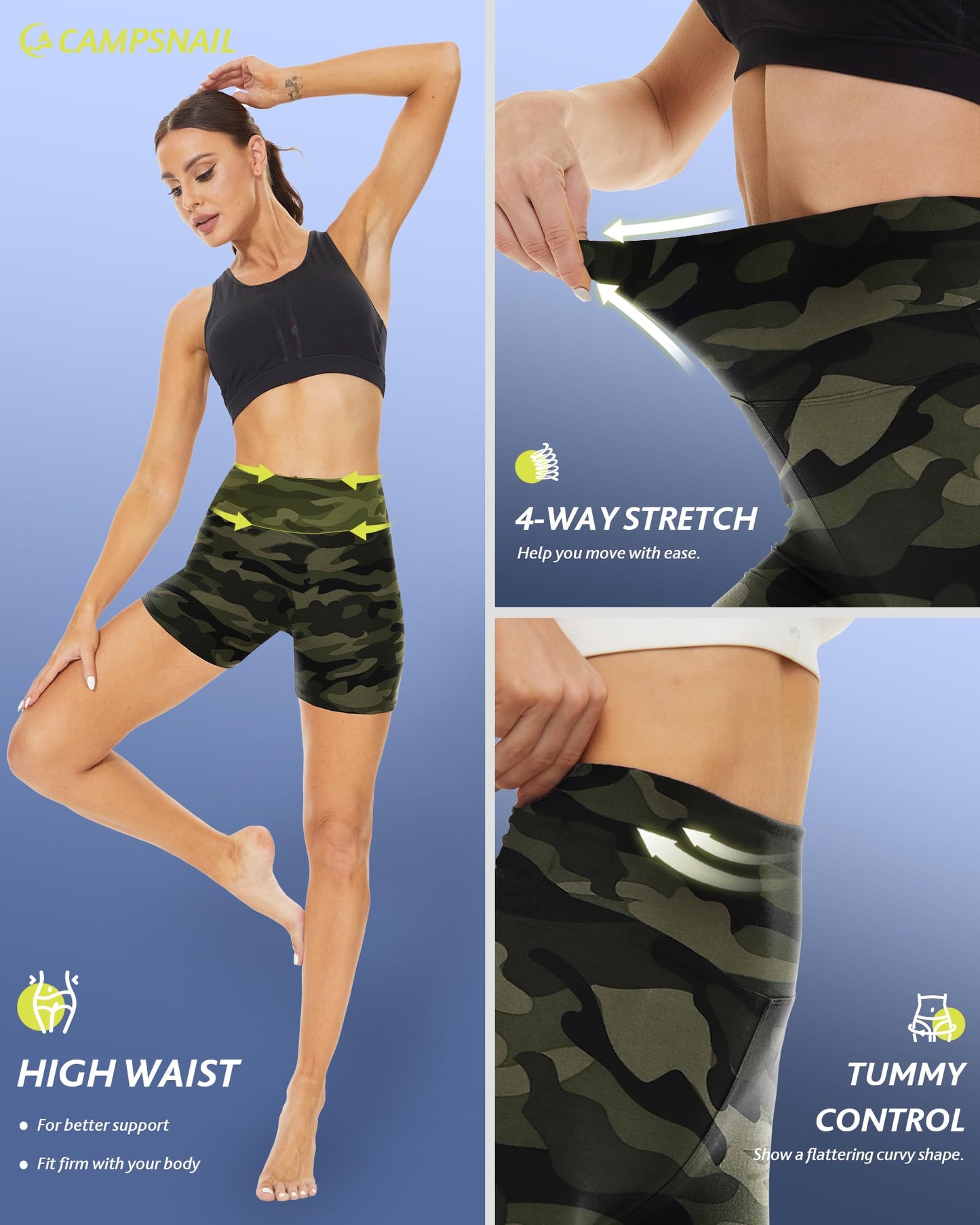 CAMPSNAIL Workout Biker Shorts Women - 3"/5"/8" High Waisted Tummy Control Spandex Booty Volleyball Shorts for Yoga Dance