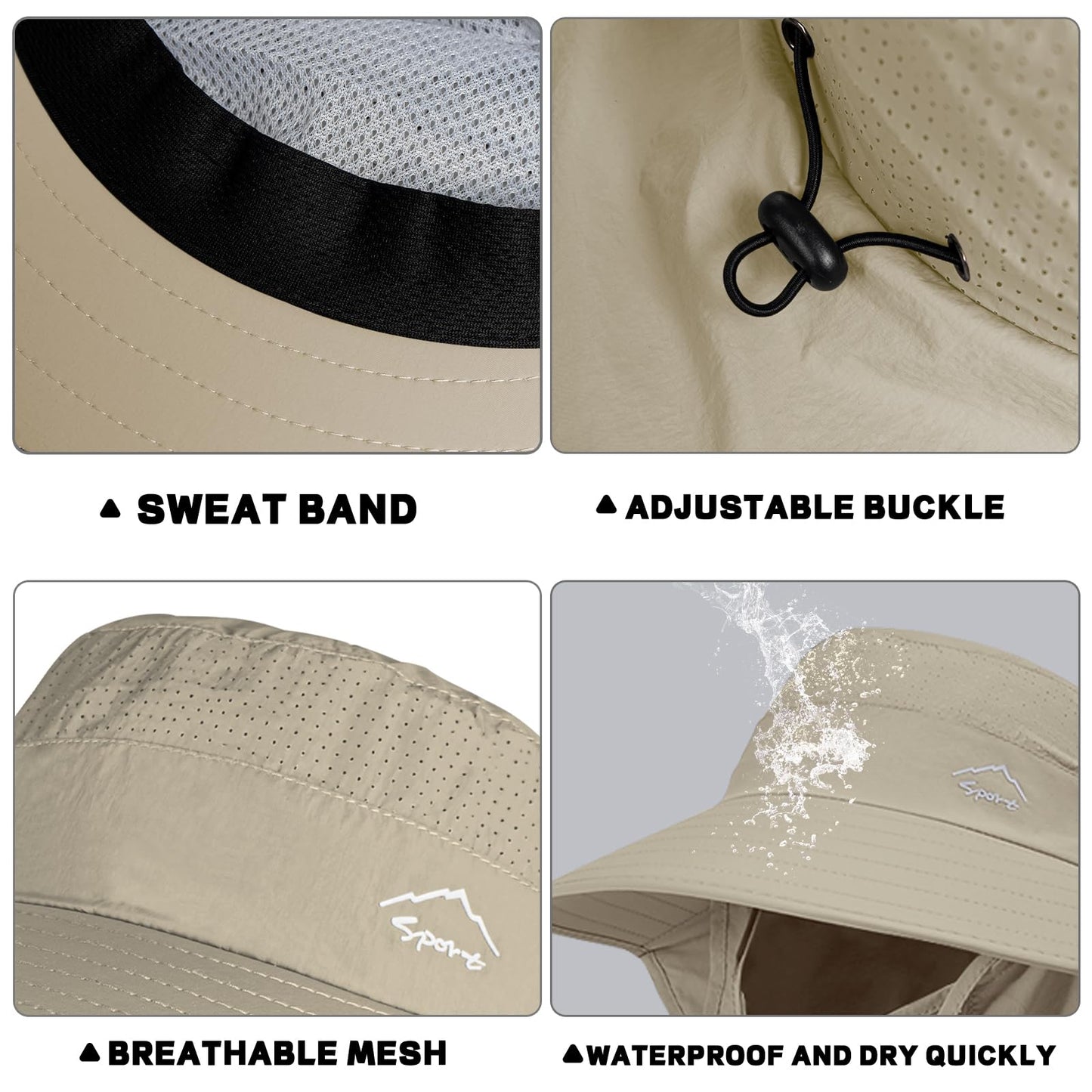 Rosoz Sun Hat for Men Women with Neck Flap,Wide Brim UPF50+ Fishing Hat with Detachable Face Cover Outdoor Sun Protection Hat