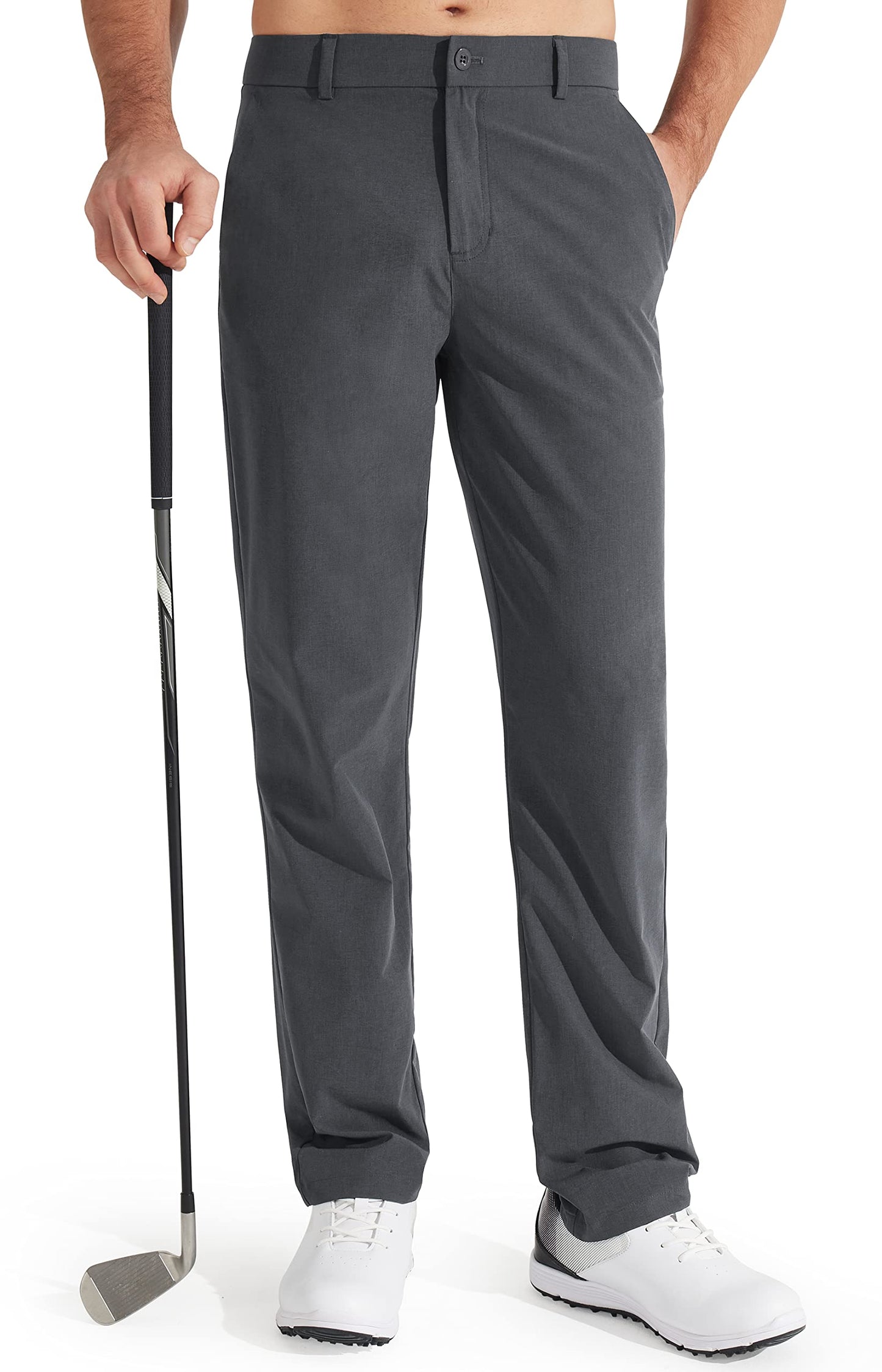 Libin Mens Golf Pants Classic Fit Stretch Work Dress Pants 32" Quick Dry Lightweight Business Casual Trousers Comfort Water Resistant, Iron Grey, 28W x 32L