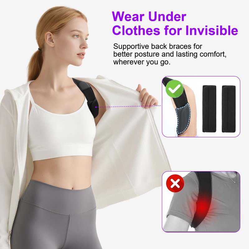 ZINUU Posture Corrector for Women and Men, Upgraded Comfortable Upper Back Brace with Shoulder Pads & 3D Pad, Adjustable Back Straightener Support for Back, Shoulder and Neck (Black-M)