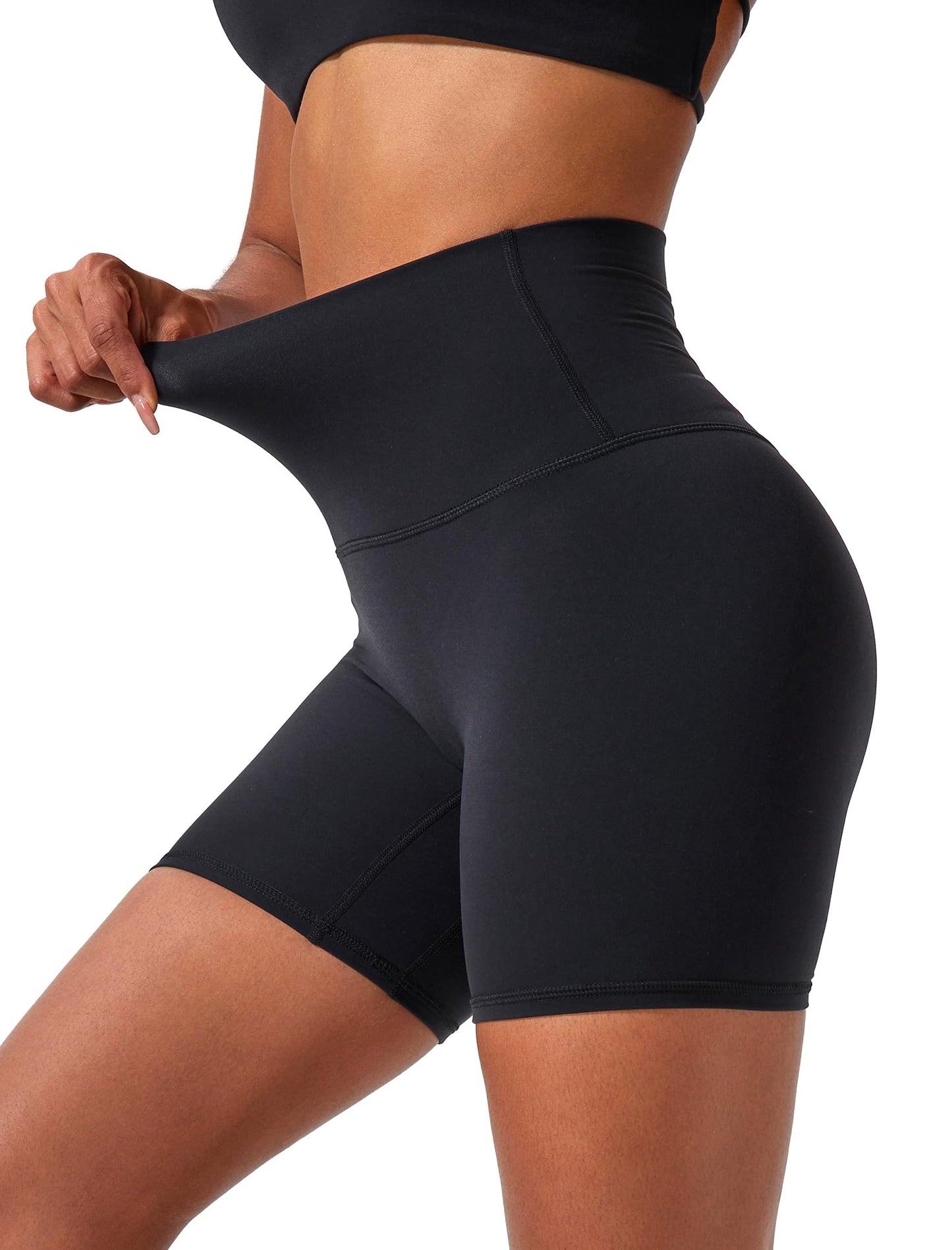voenxe High Waisted Biker Shorts Women,6" Tummy Control Workout Gym Soft Shorts for Yoga Running,Spandex No Front Seam,2 Pack