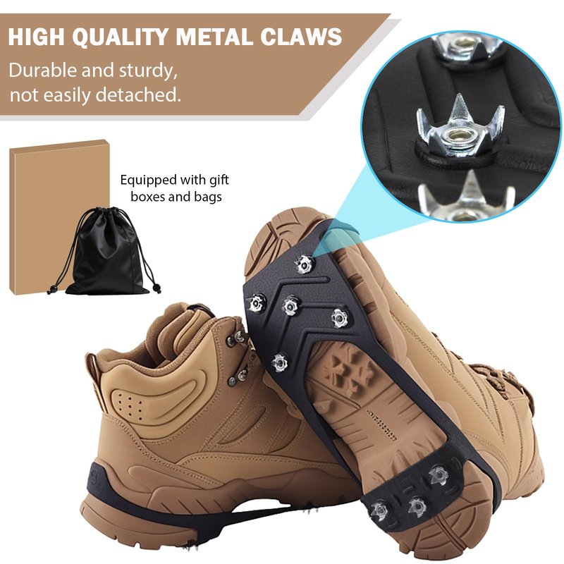 2 Pairs Ice Cleats for Shoes and Boots, Universal Non Slip Hiking Spikes, Micro Shoe Spikes for Snow and Ice, Durable Snow Crampons for Winter Hiking Climbing Ice Fishing, 8 Steel Studs Gripper Spike