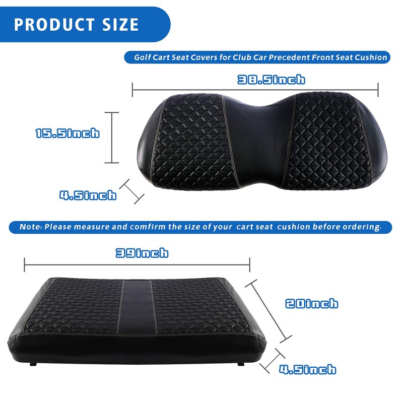 XUANYUDG0769 Golf Cart Front Seat Covers for Club Car Precedent Onward Tempo OEM Ordinary Seat Cushion, Vinyl Leather Made Adjustable Straps and Retractable Buckle/No Stapler Required - Black