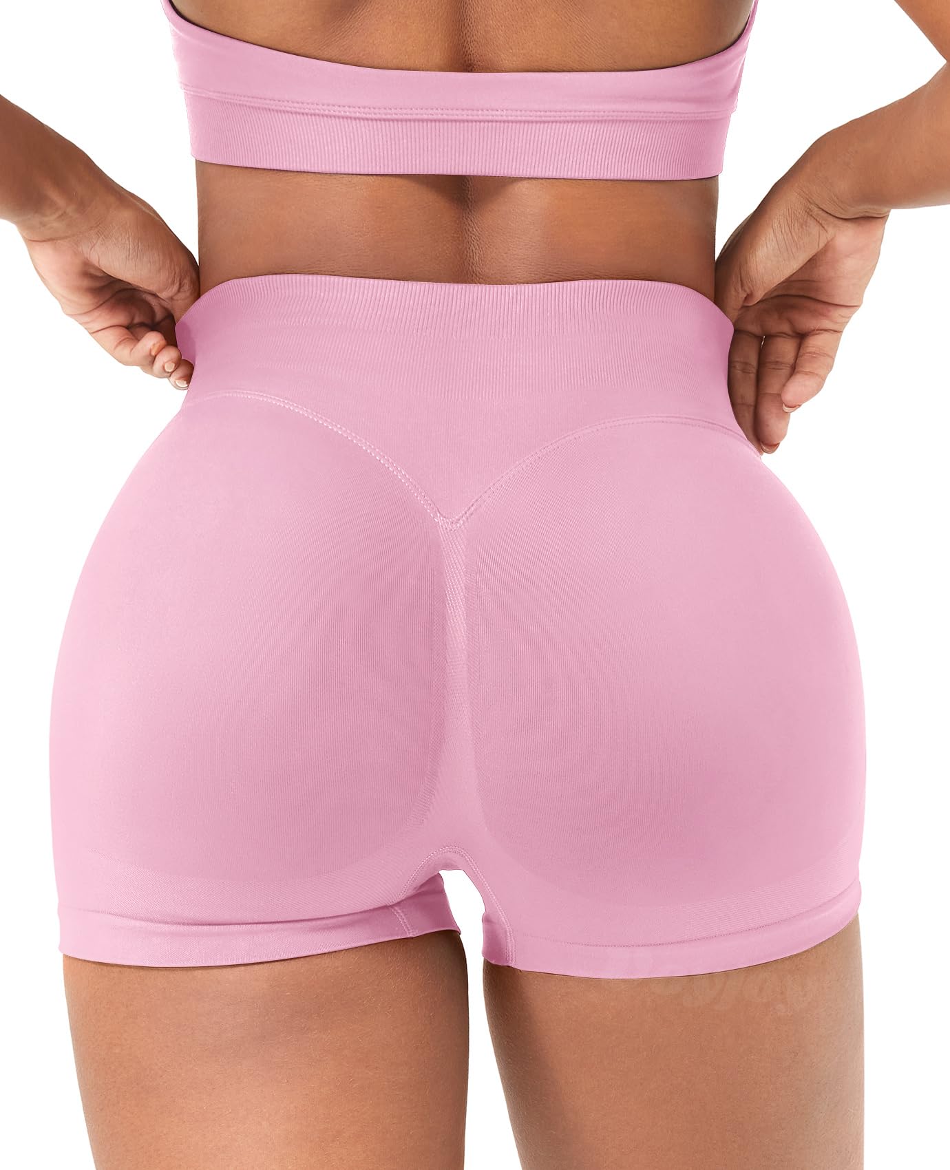 VOYJOY Women Workout Impact Shorts 2.5"/ 3.6"/ 4.5"/ 6" Scrunch Butt Lifting Gym Seamless Booty Biker Shorts Pink