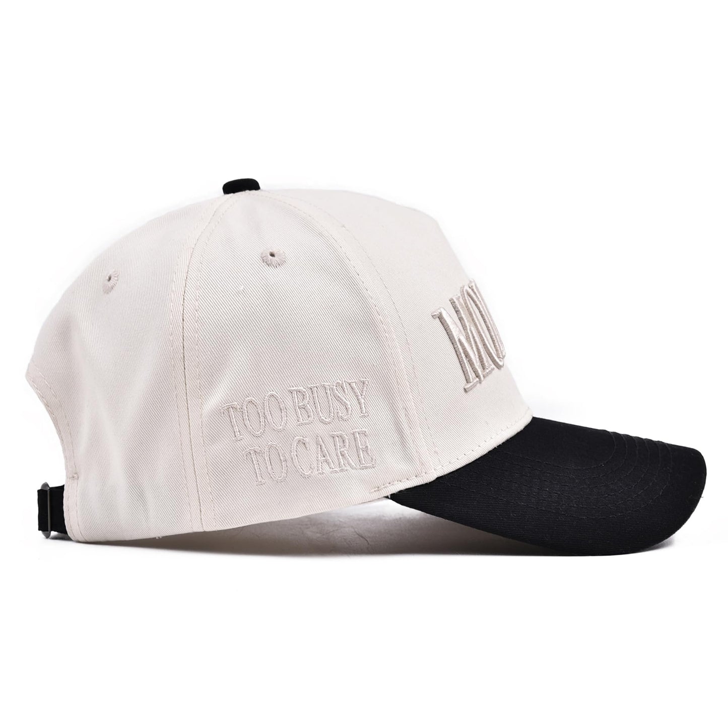 Funny Mommin Hat for Women, Mama Too Busy to Care Truck Hat Gifts Adjustable Washed Cotton Embroidered Mom Baseball Cap (Black)