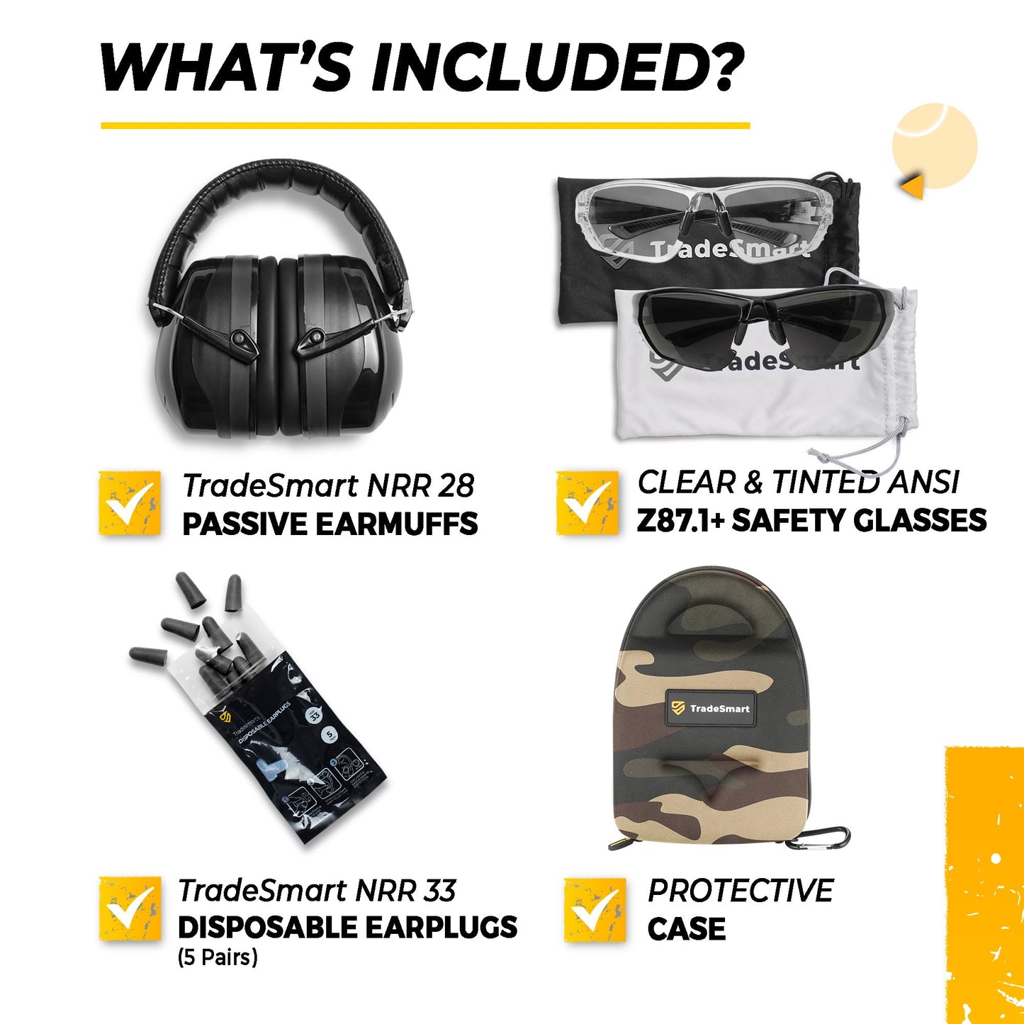 TradeSmart All-in-One Shooting Ear Protection - Comfort+ NRR 28 Earmuffs, Glasses & Earplugs + Carry Case