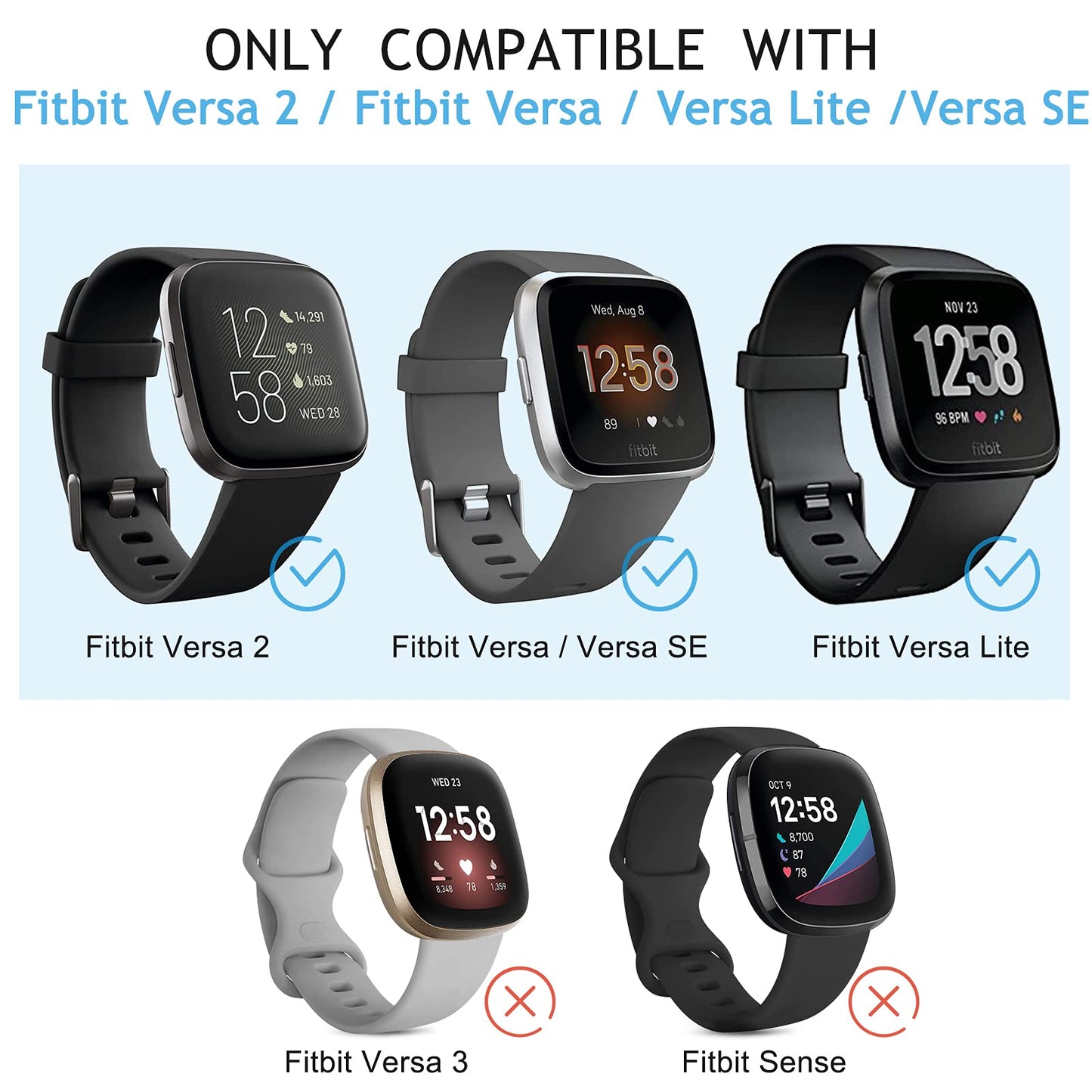 8 Pack Sport Bands Compatible with Fitbit Versa 2, Classic Soft Silicone Replacement Wristbands Straps for Fitbit Versa 2 Smart Watch Women Men (8 Pack A, Small)